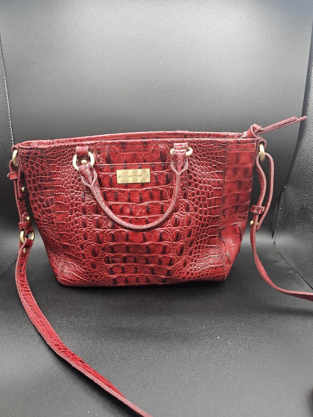 Brahmin Red Croc-Embossed Satchel with Removable Strap